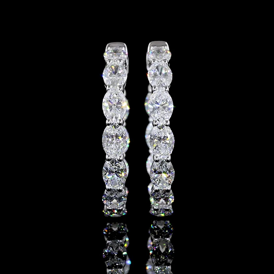 5.06 Cts 14k White Gold Oval Shape Hoops Earring - Video