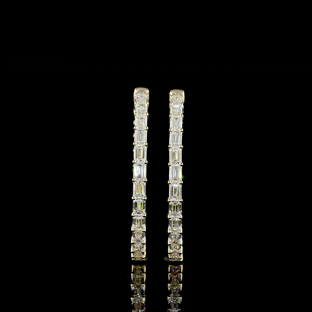8.64 Cts 14k Yellow Gold Emerald Shape Hoops Earring - Video