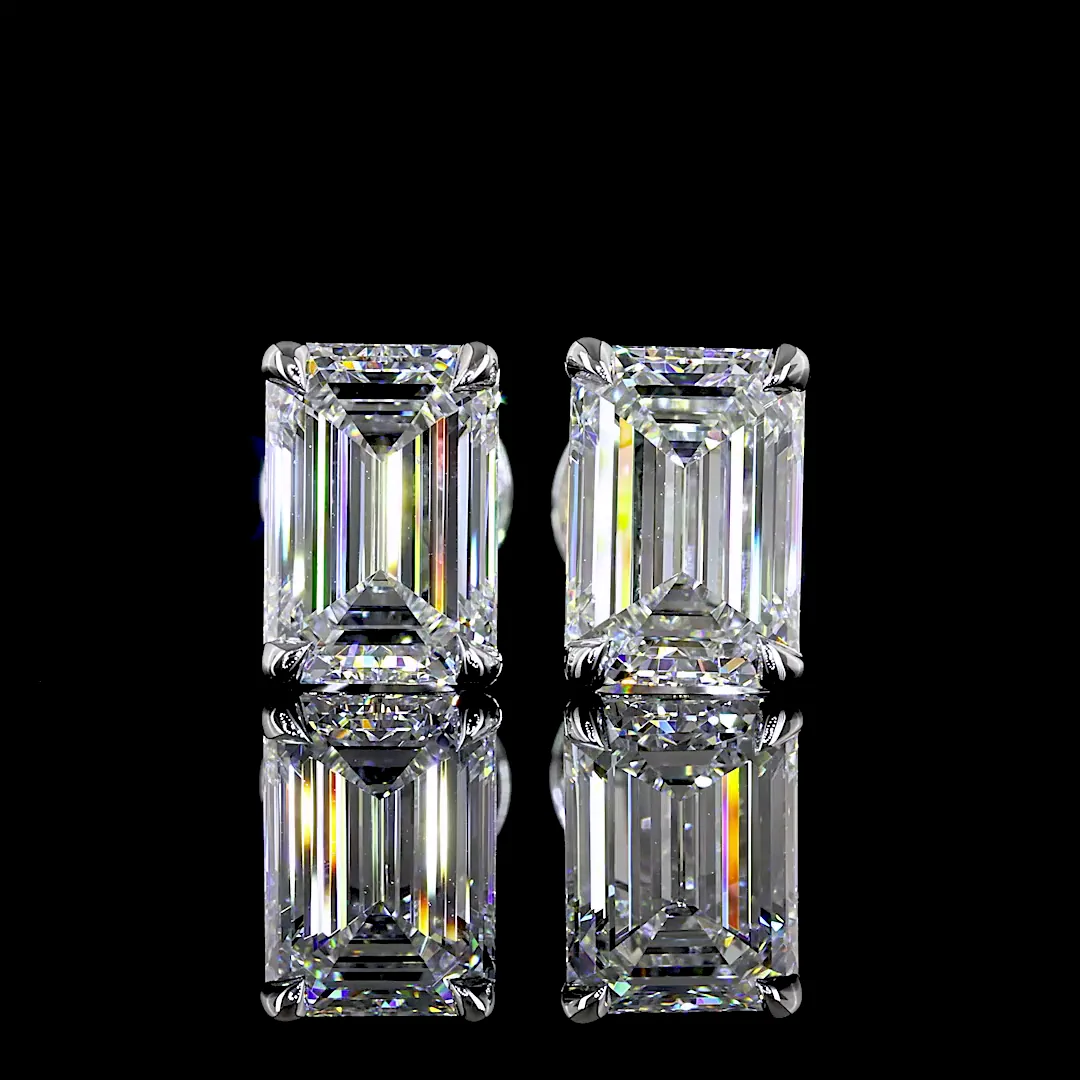 2.11 Cts 14k White Gold Emerald Shape Studs Earring - Video