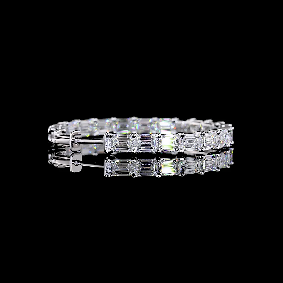 13.58 Cts 14k White Gold Emerald Shape Hoops Earring - Image 4