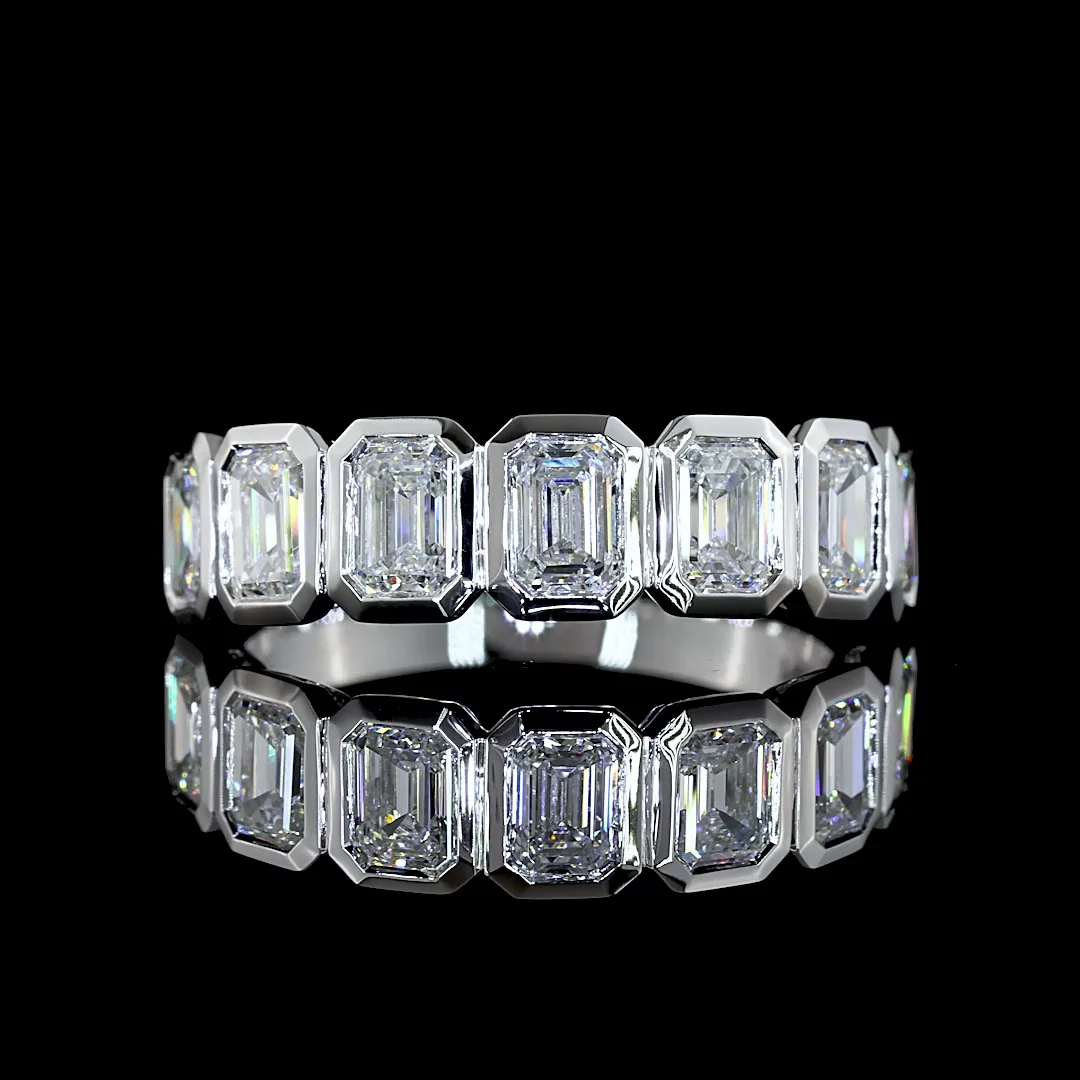1.93 Cts 14k White Gold Emerald Shape 7 Stones Eternity Band - Video