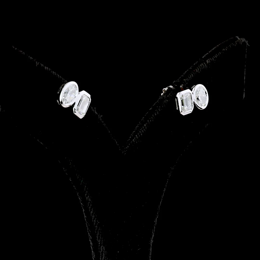 1.94 Cts 14k White Gold Emerald Shape Studs Earring - Image 2