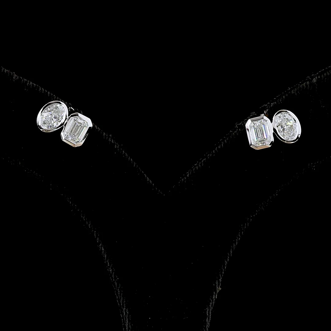 1.94 Cts 14k White Gold Emerald Shape Studs Earring - Video