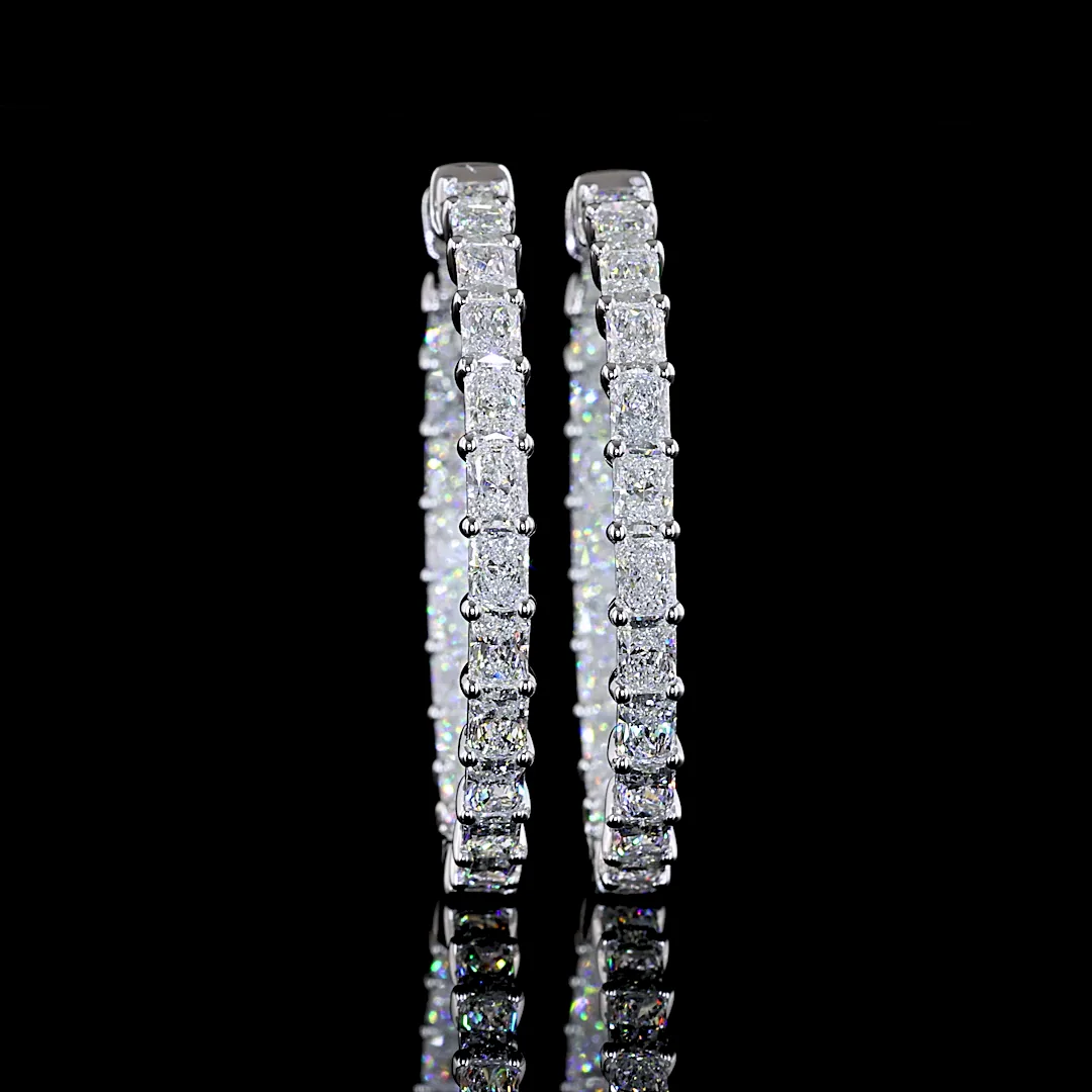 4.97 Cts 14k White Gold Radiant Shape Hoops Earring - Video