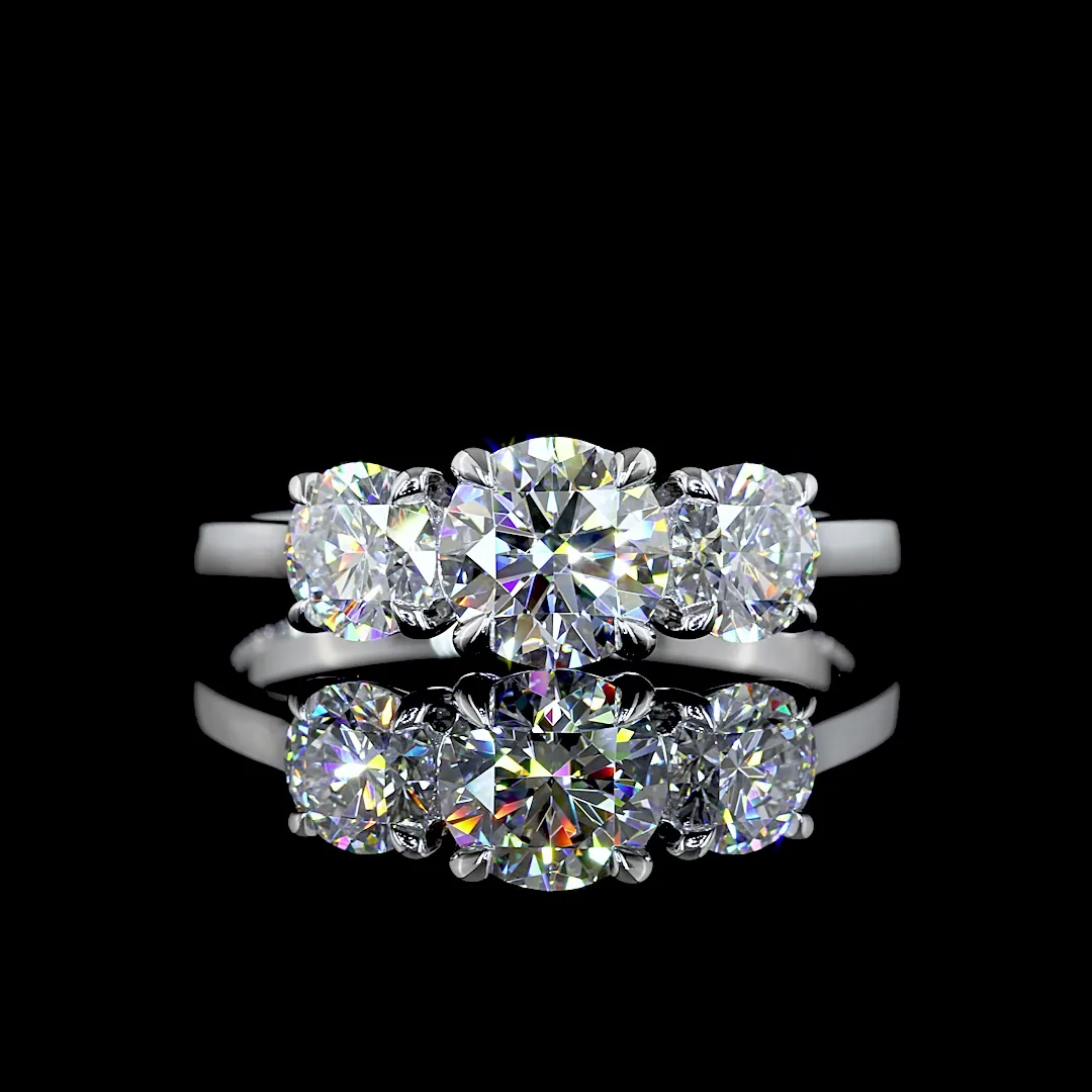 1.48 Cts 14k White Gold Round Shape 3 Stones Ring - Video