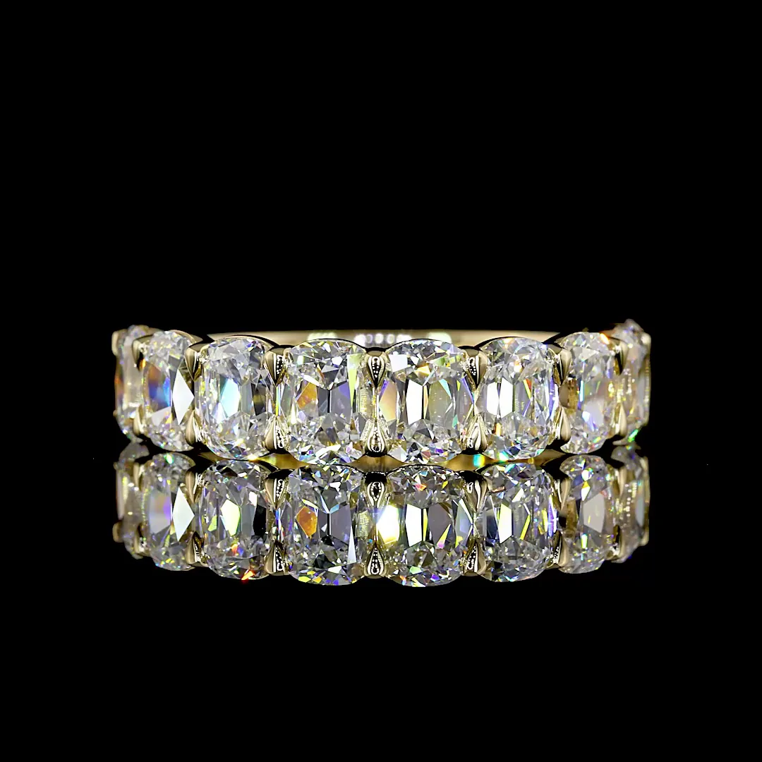 3.25 Cts 14k Yellow Gold Antique Cushion Shape Half Eternity Eternity Band - Video