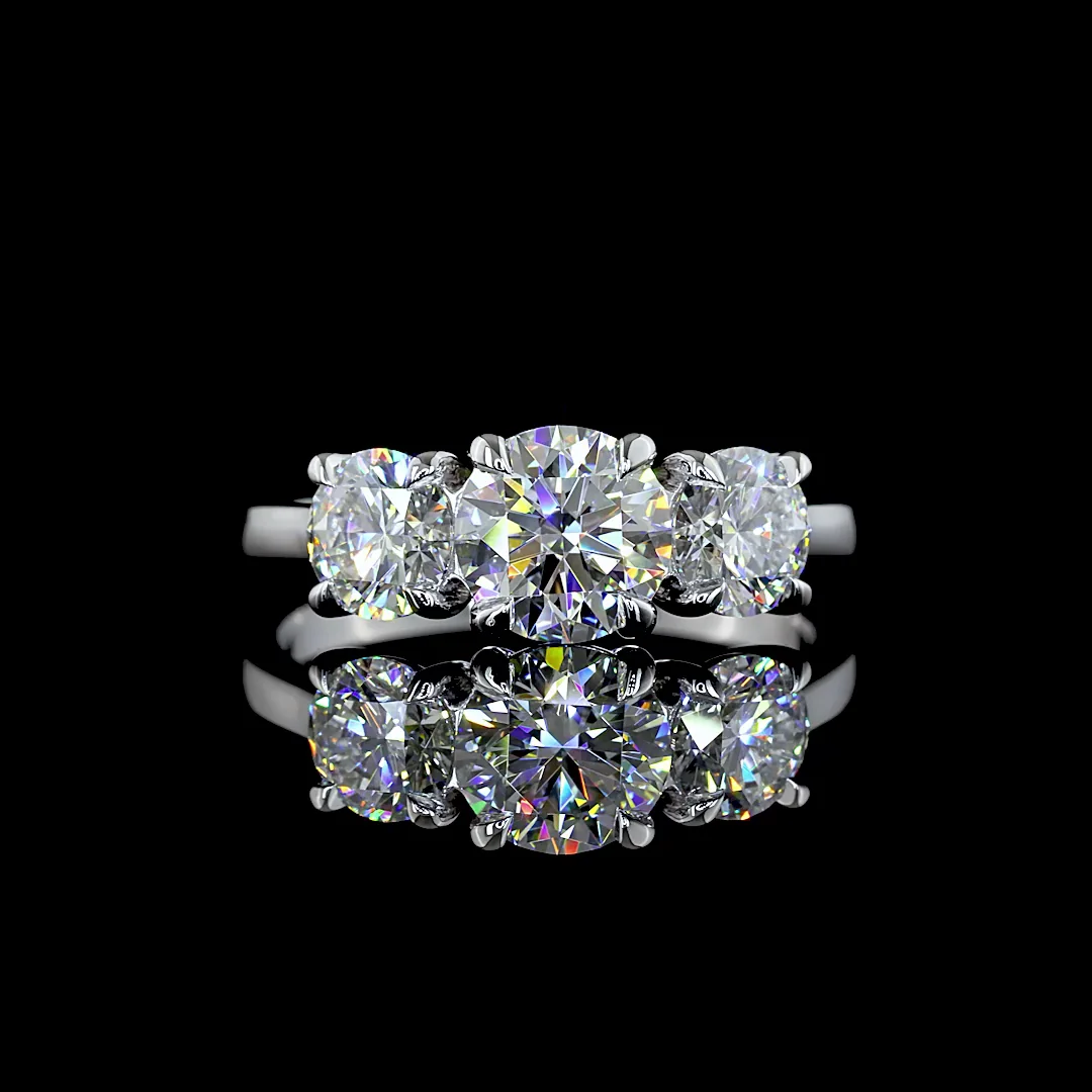 2.03 Cts 14k White Gold Round Shape 3 Stones Ring - Video