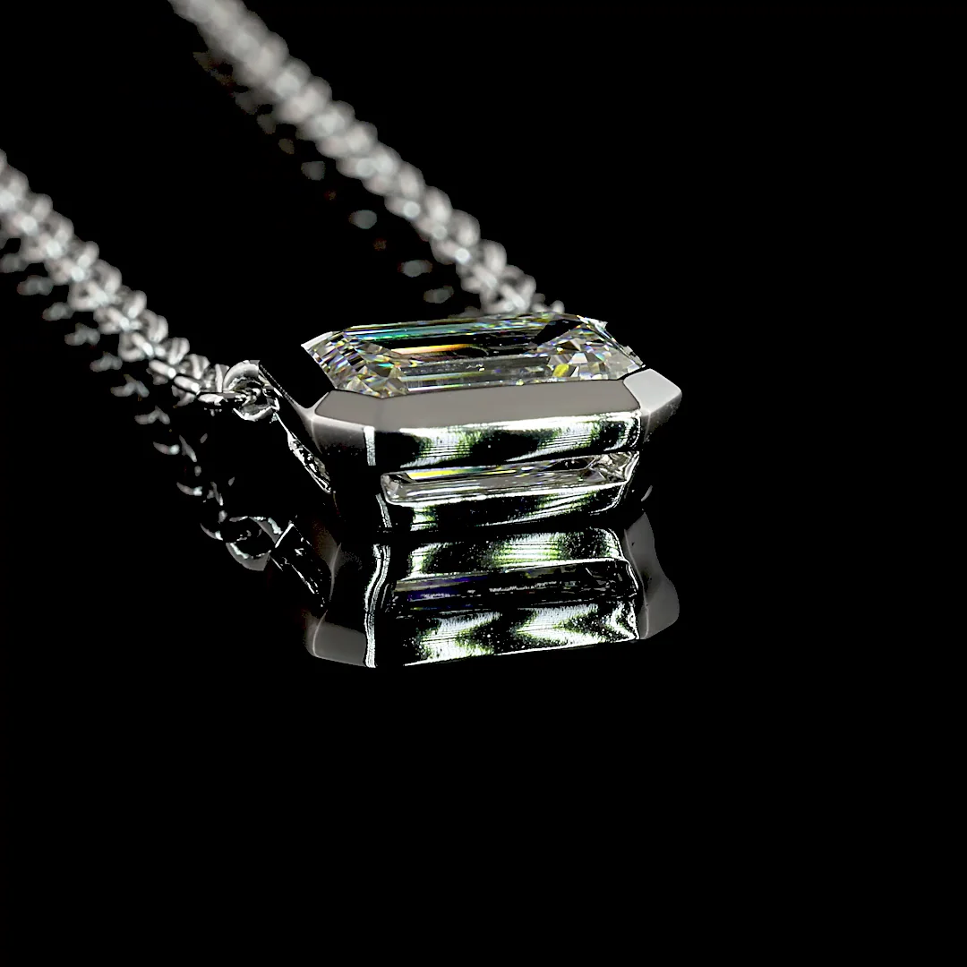 1.75 Cts 14k White Gold Emerald Shape Solitaire Pendant - Image 2