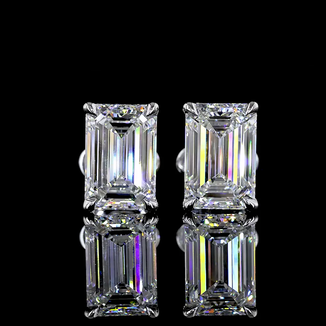 4.09 Cts 14k White Gold Emerald Shape Studs Earring - Video