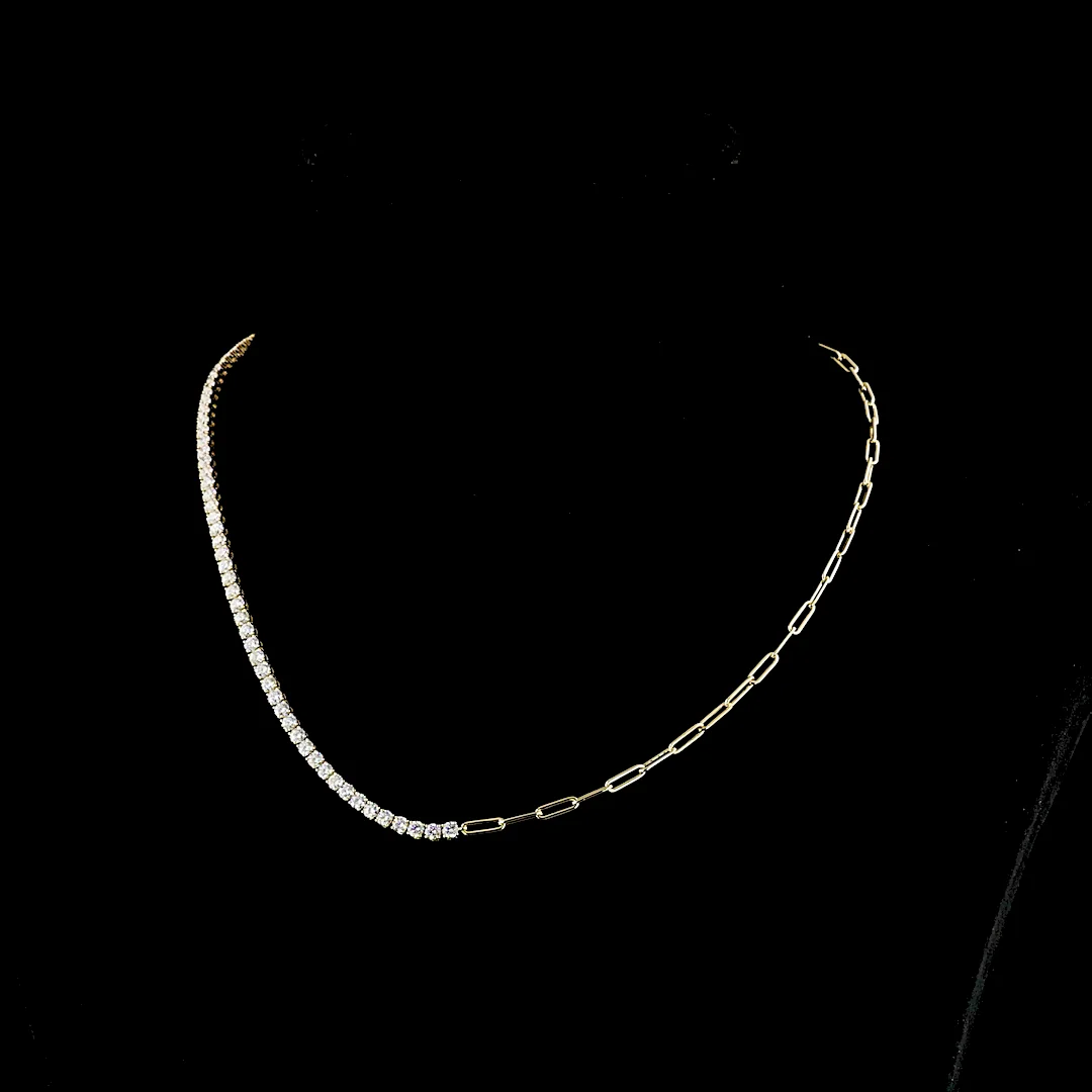 5.04 Cts 14k Yellow Gold Round Shape Tennis Necklace - Video