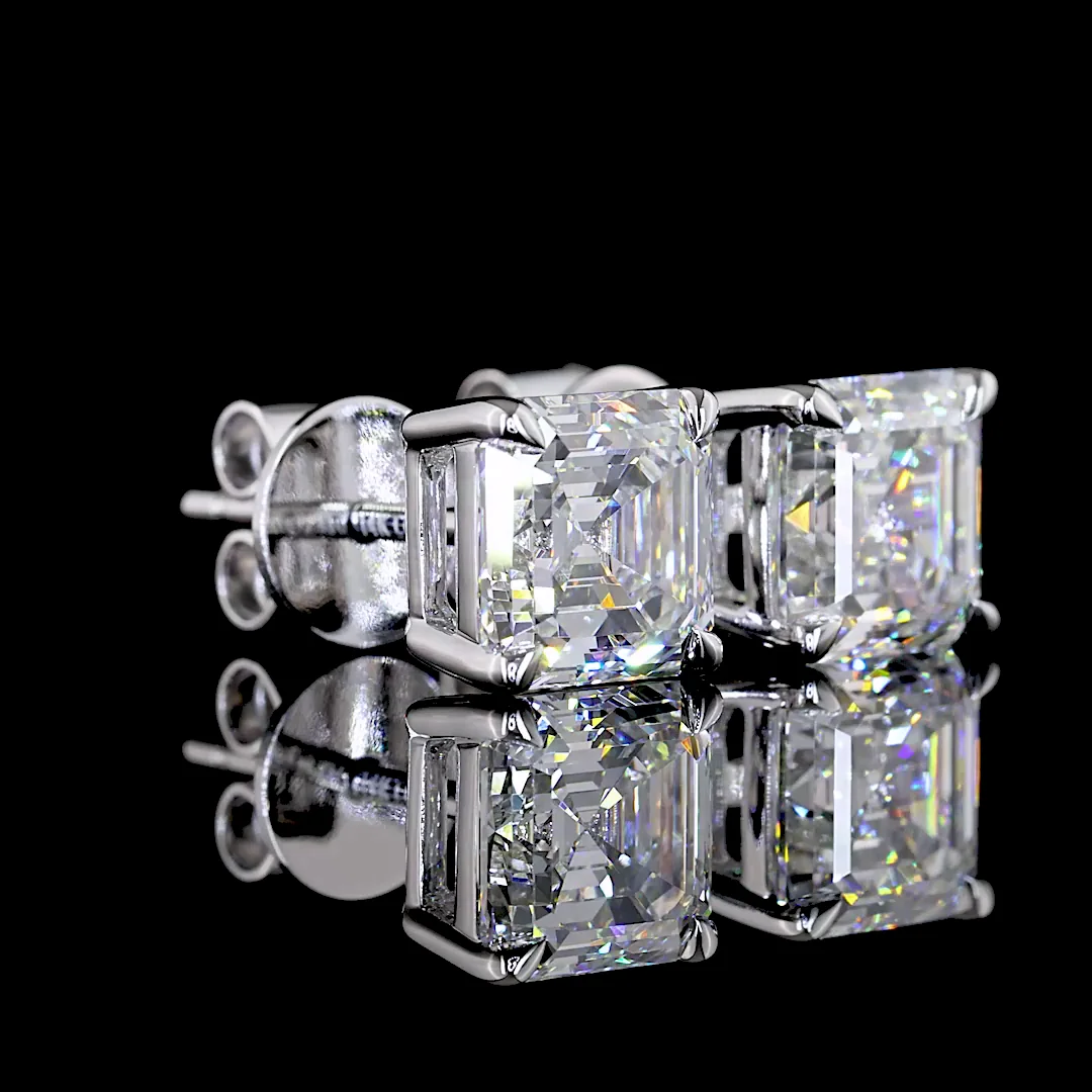 2.49 Cts 14k White Gold Square Emerald Shape Studs Earring - Image 2