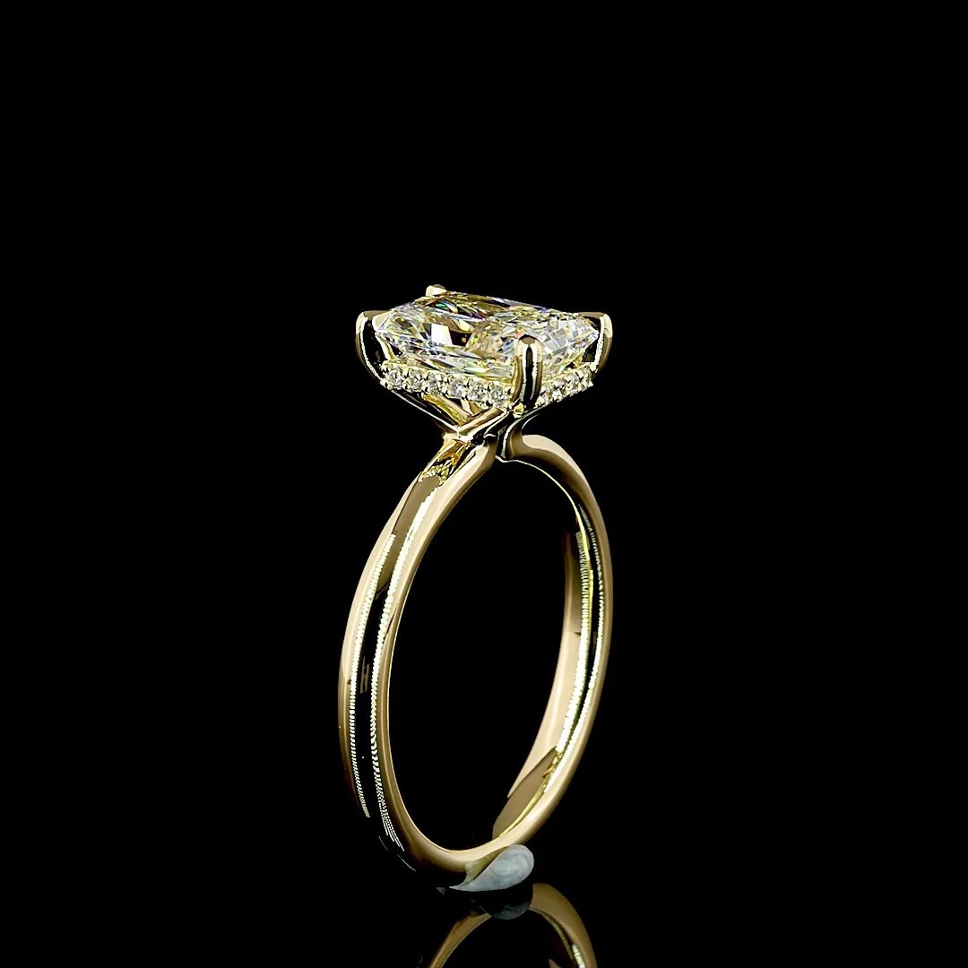 2.15 Cts 14k Yellow Gold Radiant Shape Hidden Halo Ring - Image 4