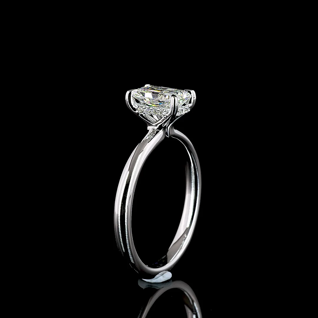 1.05 Cts 14k White Gold Radiant Shape Hidden Halo Ring - Image 4