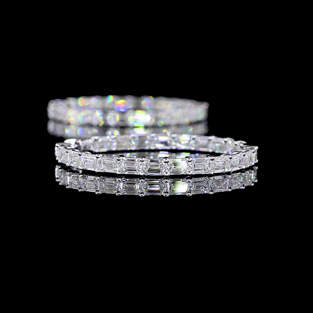 7.76 Cts 14k White Gold Emerald Shape Hoops Earring - Image 4