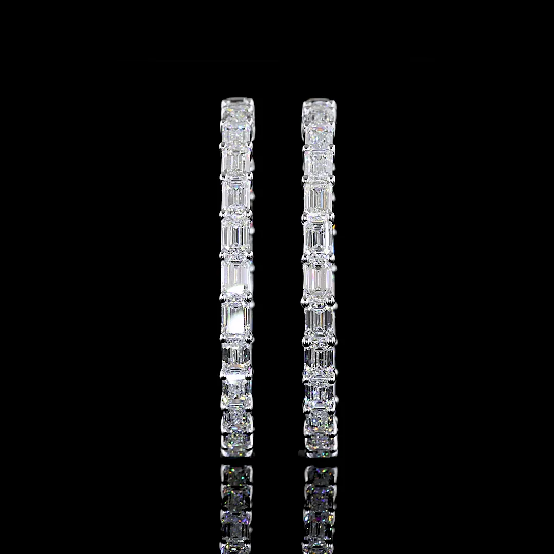 7.76 Cts 14k White Gold Emerald Shape Hoops Earring - Video