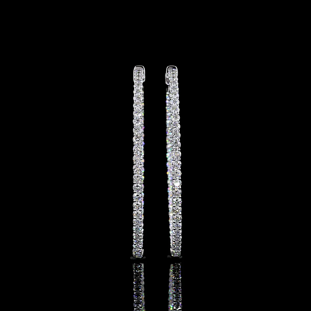 3.84 Cts 14k White Gold Round Shape Hoops Earring - Video