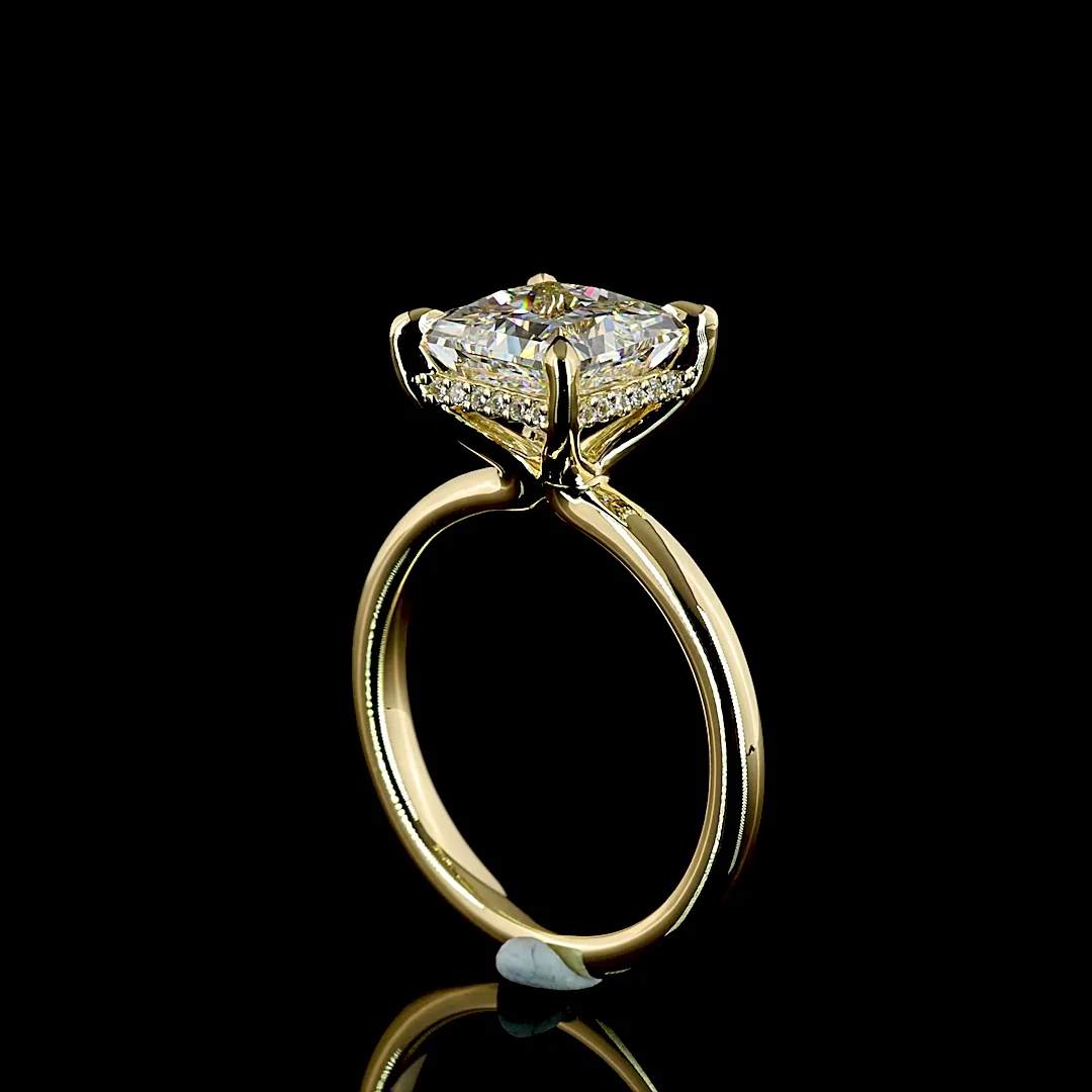 3.18 Cts 14k Yellow Gold Princess Shape Hidden Halo Ring - Image 2