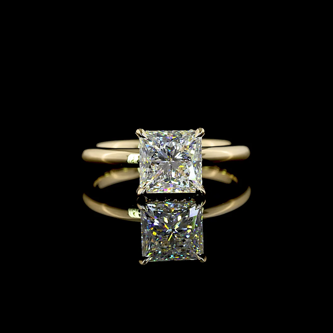 2.13 Cts 14k Yellow Gold Princess Shape Hidden Halo Ring - Video