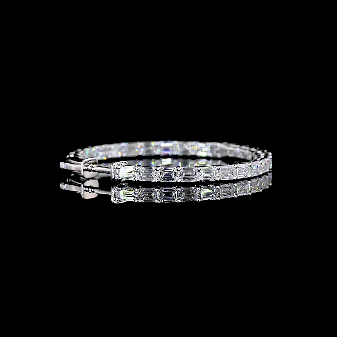 5.32 Cts 14k White Gold Emerald Shape Hoops Earring - Image 2