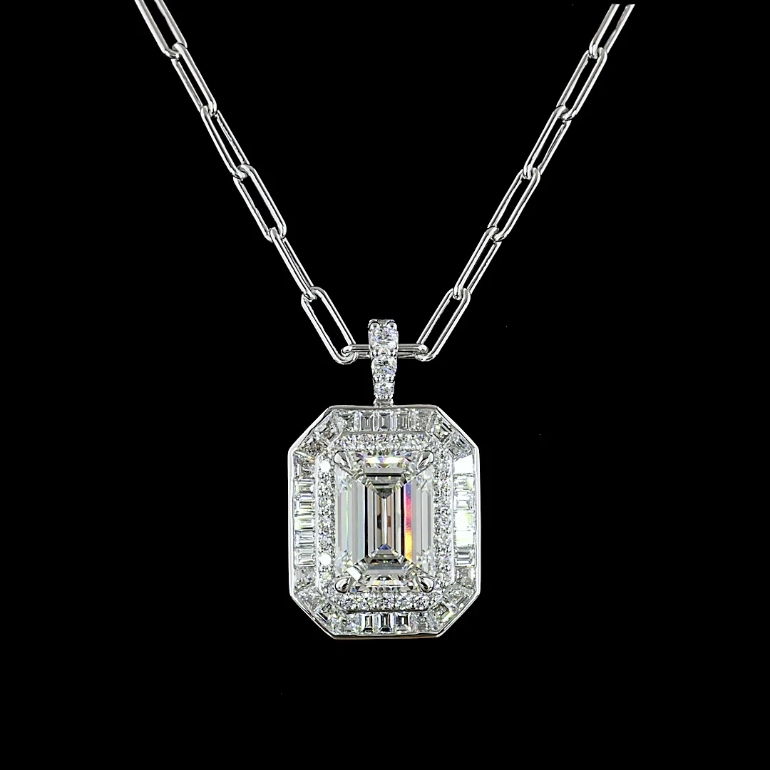 6.76 Cts 9k White Gold - 14k White Gold Emerald Shape Pendant Pendant - Image 3