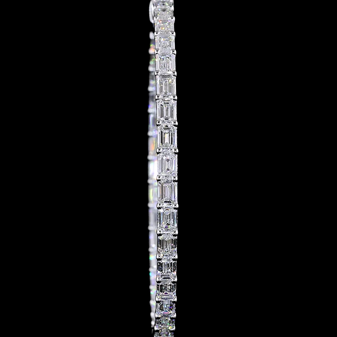7.1 Cts 14k White Gold Emerald Shape Hoops Earring - Image 3