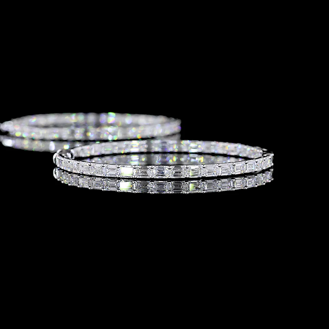 7.1 Cts 14k White Gold Emerald Shape Hoops Earring - Image 4