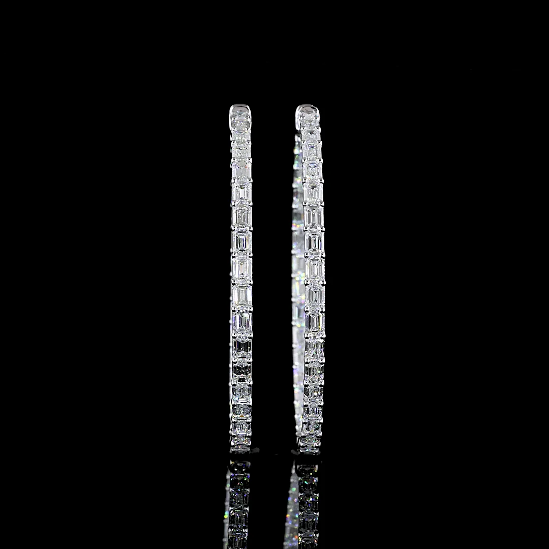 7.1 Cts 14k White Gold Emerald Shape Hoops Earring - Video