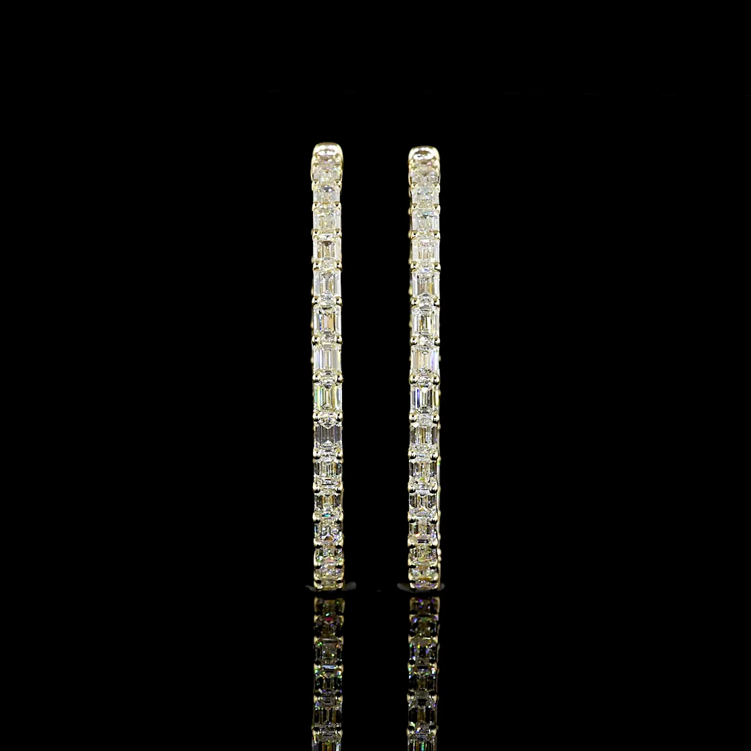 6.4 Cts 14k Yellow Gold Emerald Shape Hoops Earring - Video