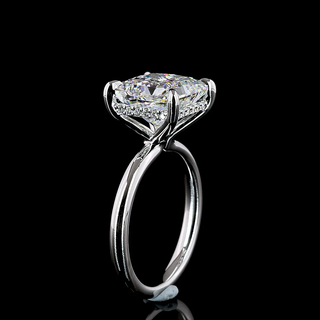 5.23 Cts 14k White Gold Princess Shape Hidden Halo Ring - Image 4