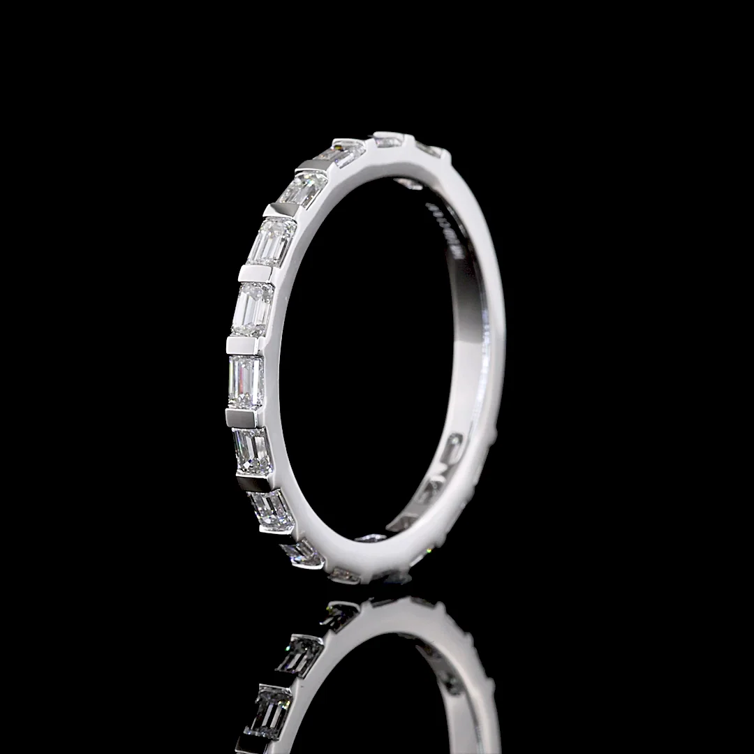 0.87 Cts 14k White Gold Emerald Shape 3/4 Band Eternity Band - Image 4