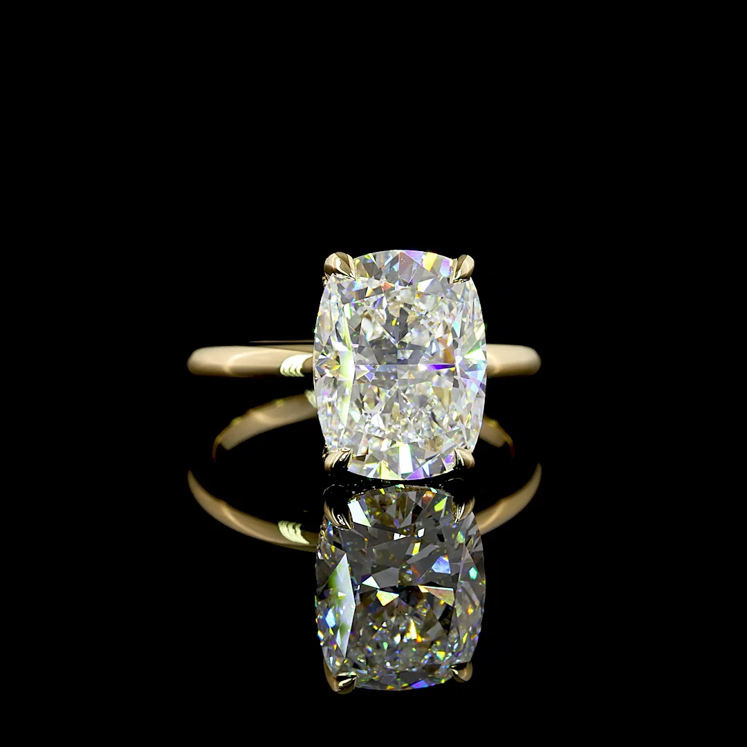 5.34 Cts 14k Yellow Gold Cushion Brilliant Shape Hidden Halo Ring - Video