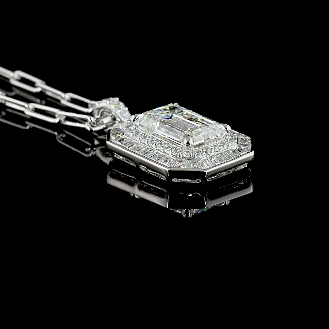 6.8 Cts 9k White Gold - 14k White Gold Emerald Shape Pendant Pendant - Image 2