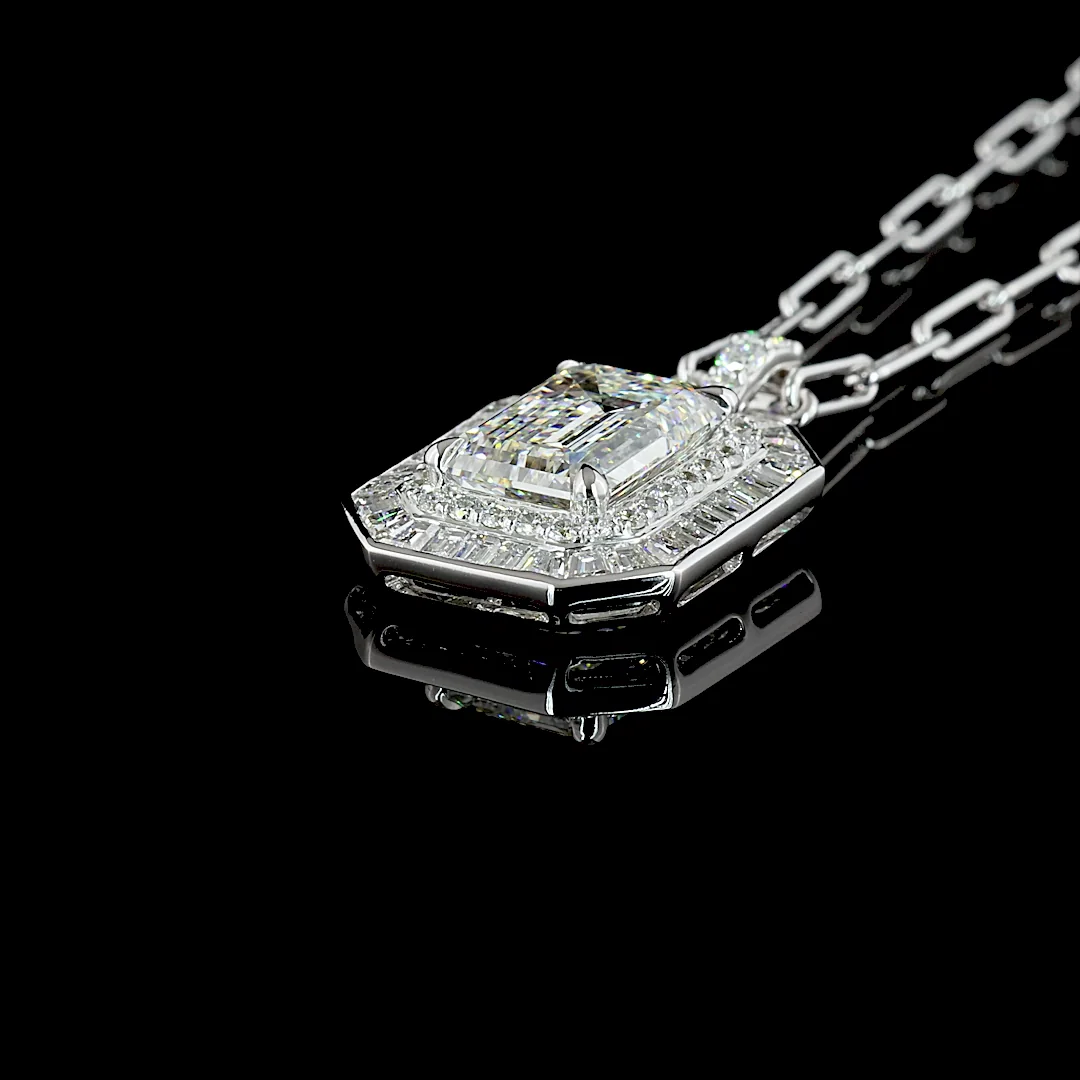 6.8 Cts 9k White Gold - 14k White Gold Emerald Shape Pendant Pendant - Image 4