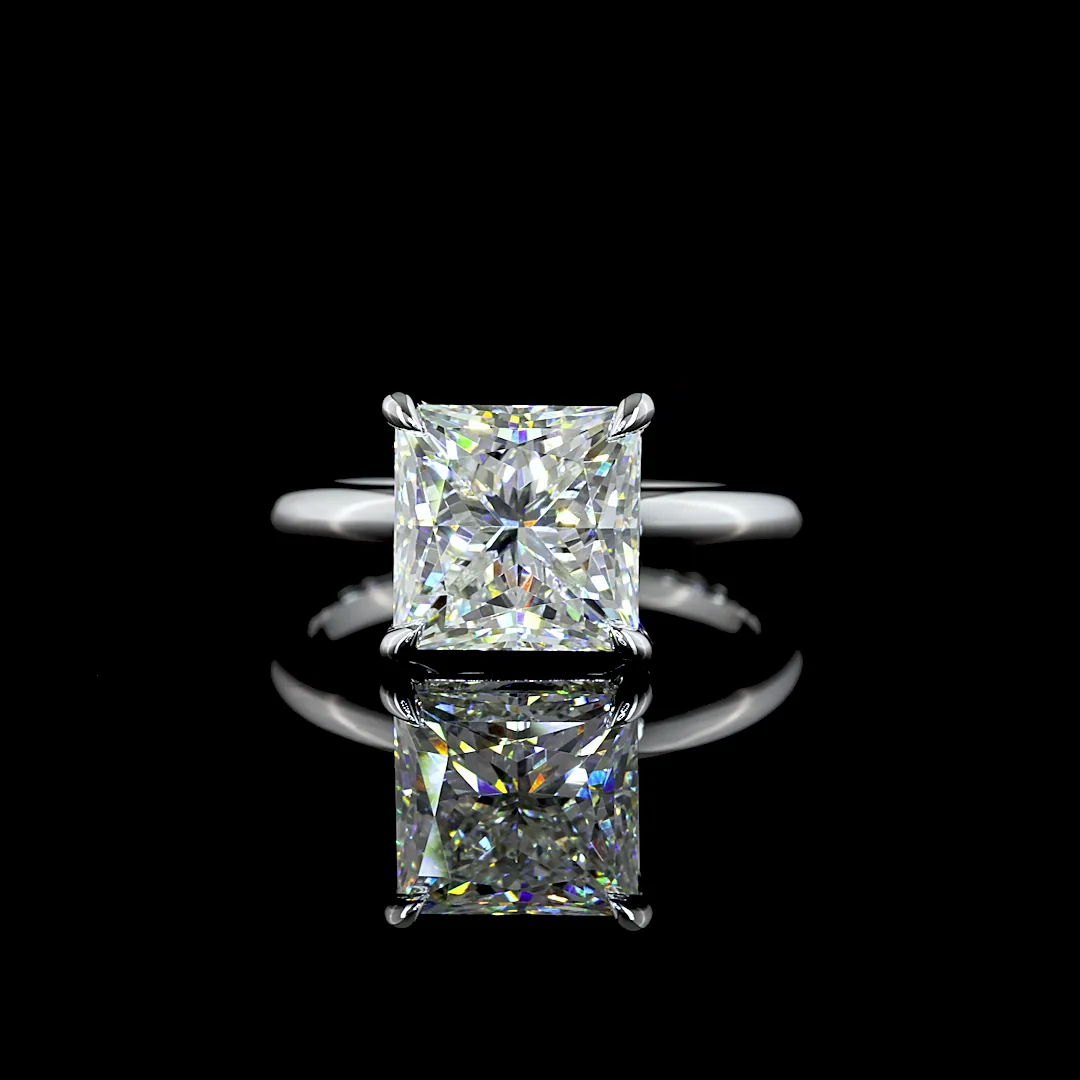 4.1 Cts 14k White Gold Princess Shape Solitaire Ring - Video