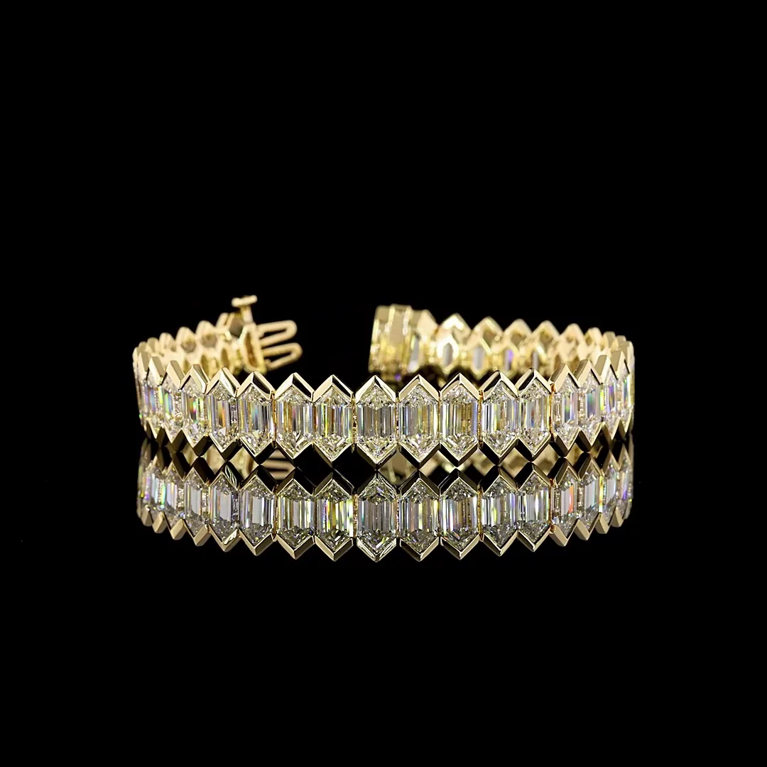 37.72 Cts 14k White Gold Step Marquise Shape Tennis Bracelet - Video