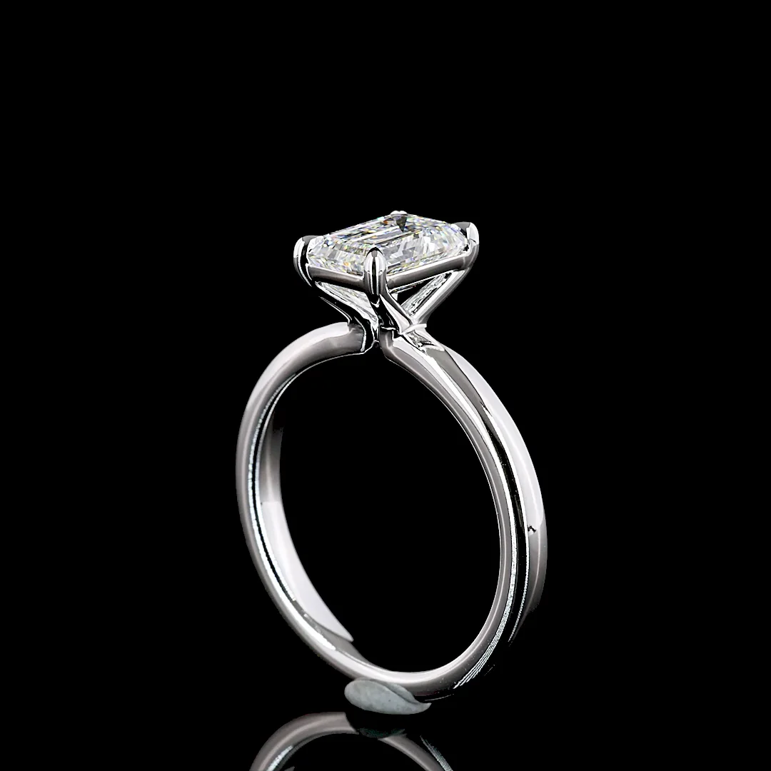 1.52 Cts 14k White Gold Emerald Shape Solitaire Ring - Image 2