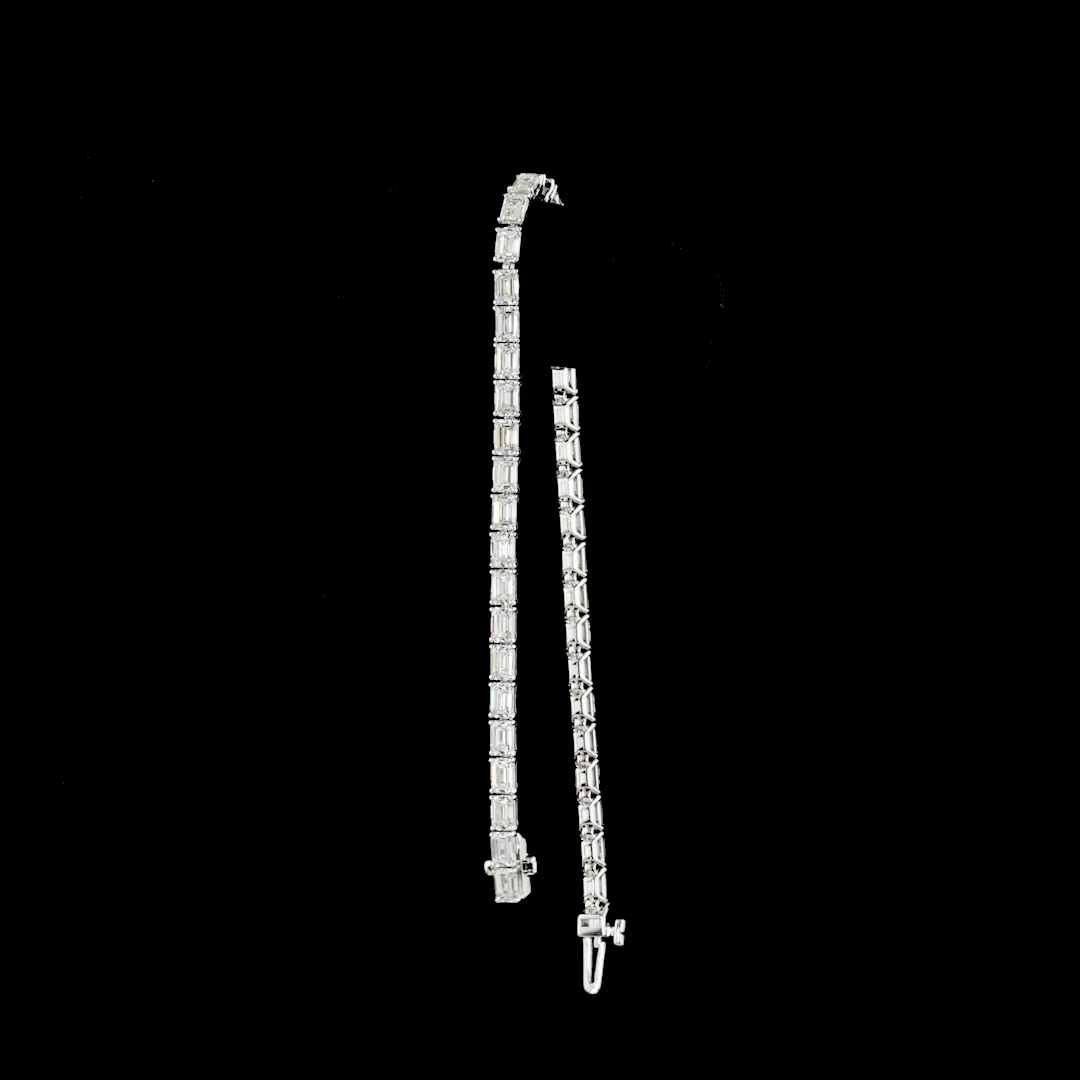 7.45 Cts 14k White Gold Emerald Shape Tennis Bracelet - Image 3