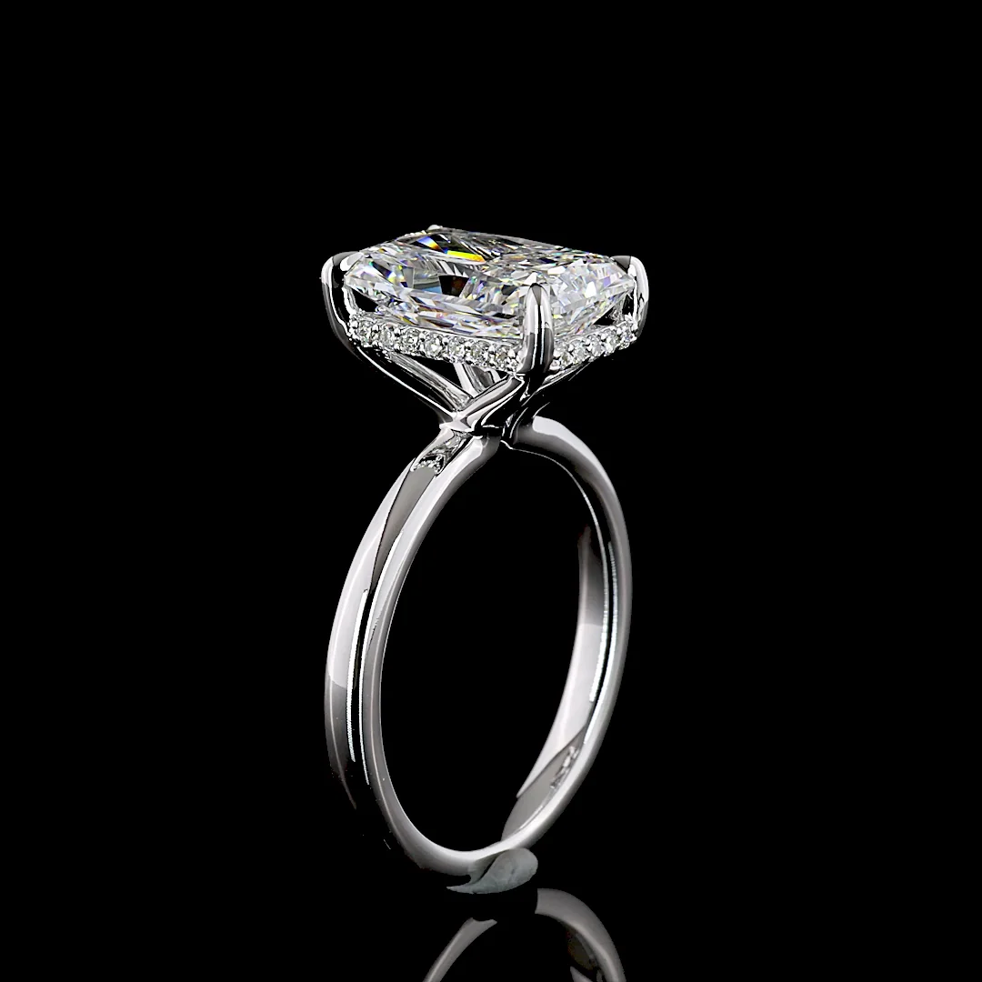 4.22 Cts 14k White Gold Radiant Shape Hidden Halo Ring - Image 4