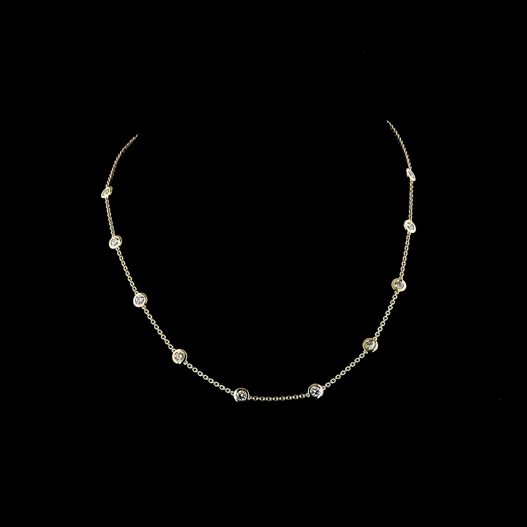 1.96 Cts 14k Yellow Gold Round Shape Station Necklace - Video