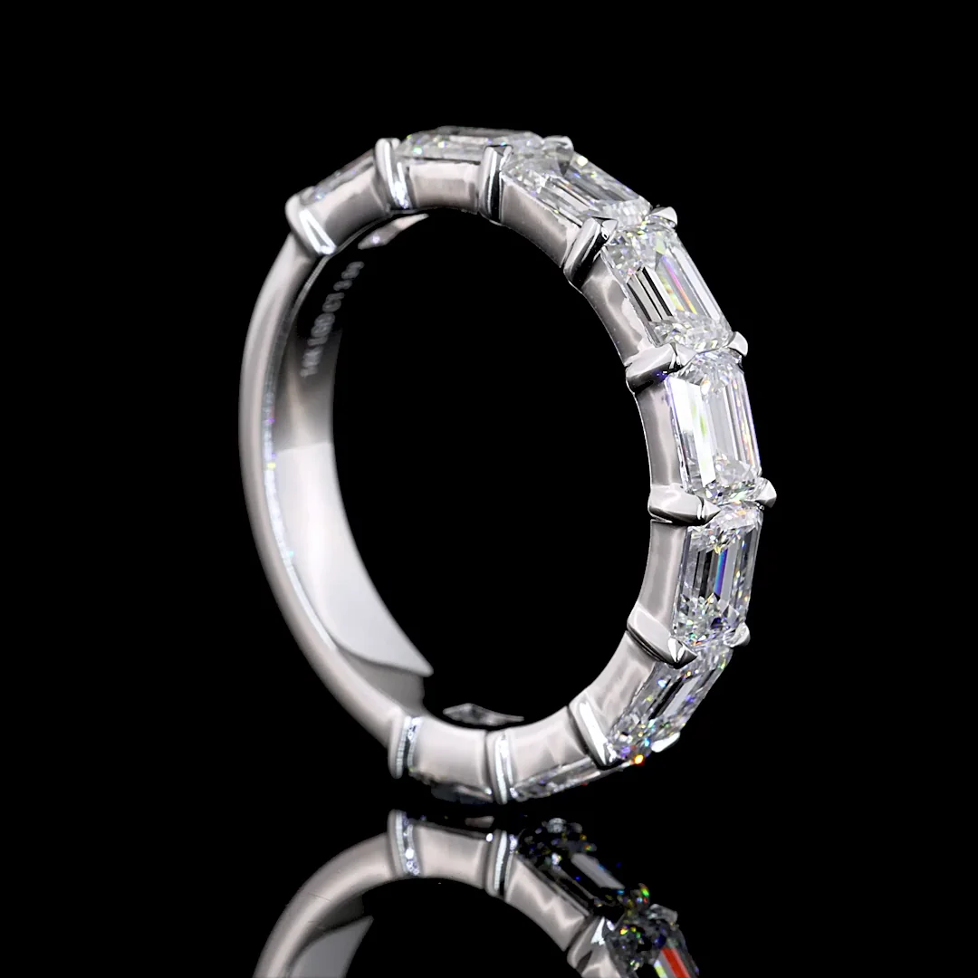 3.09 Cts 14k White Gold Emerald Shape 3/4 Band Eternity Band - Image 2