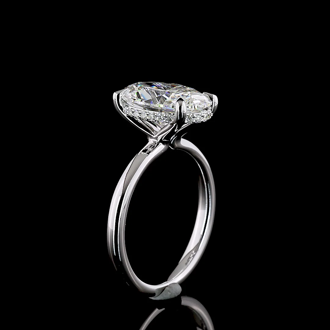 4.16 Cts 14k White Gold Oval Shape Hidden Halo Ring - Image 4