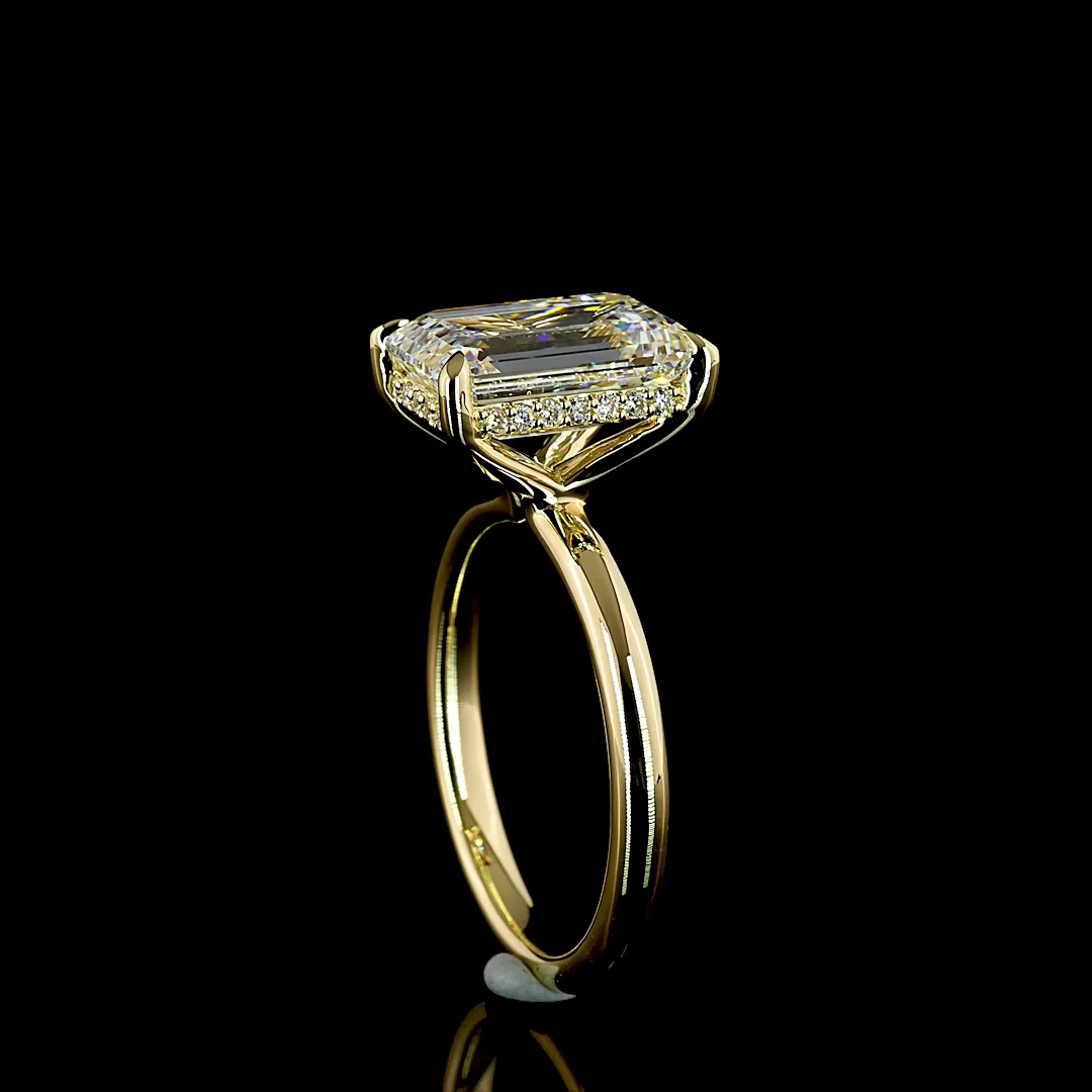 4.14 Cts 14k Yellow Gold Emerald Shape Hidden Halo Ring - Image 2