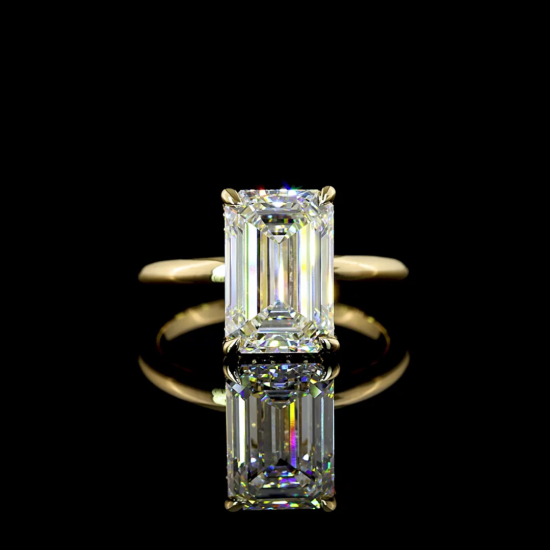 4.14 Cts 14k Yellow Gold Emerald Shape Hidden Halo Ring - Video