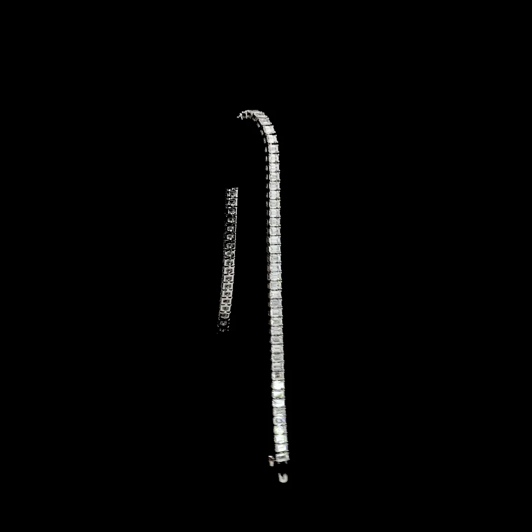 6.91 Cts 14k White Gold Emerald Shape Tennis Bracelet - Image 3