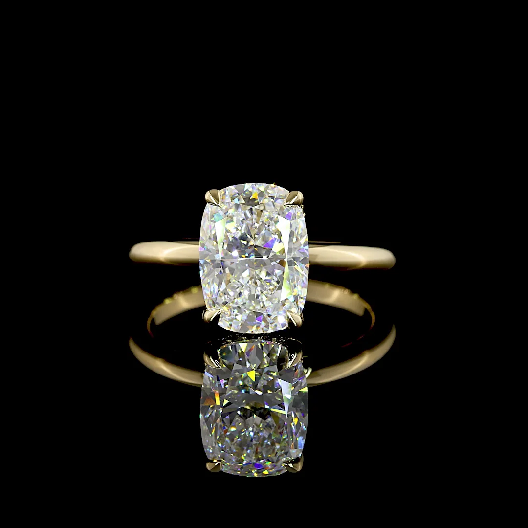 3.14 Cts 14k Yellow Gold Cushion Brilliant Shape Hidden Halo Ring - Video