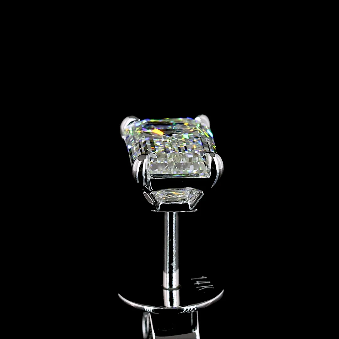 1.53 Cts 14k White Gold Emerald Shape Studs Earring - Image 4