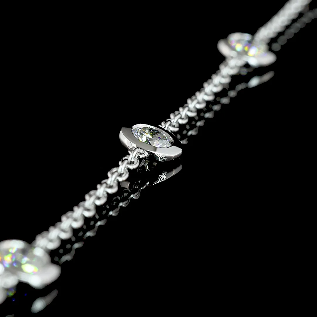 2 Cts 14k White Gold Round Shape Station Necklace - Image 4