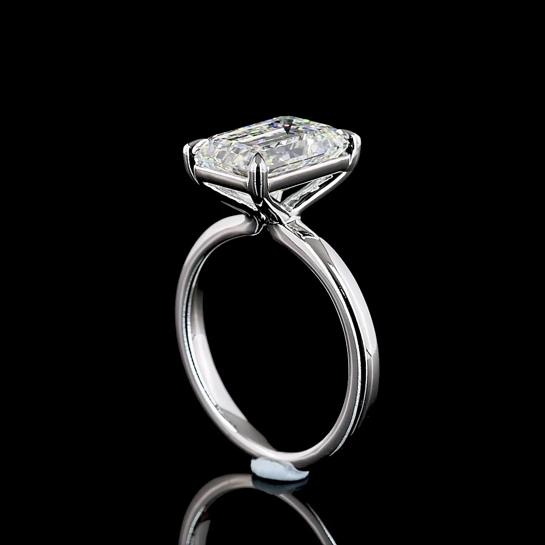 4 Cts 14k White Gold Emerald Shape Solitaire Ring - Image 2