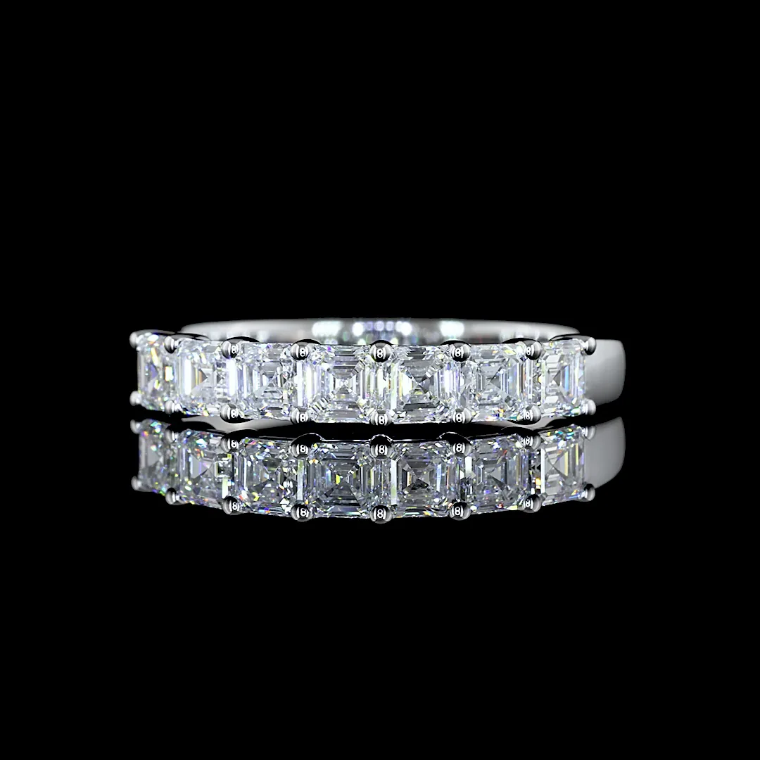 1 Cts 14k White Gold Asscher Shape 7 Stones Eternity Band - Video