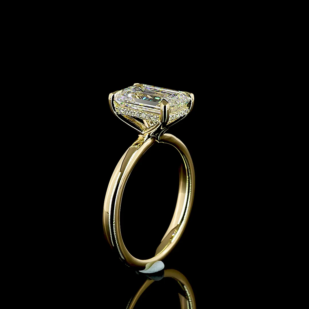 3.12 Cts 14k Yellow Gold Emerald Shape Hidden Halo Ring - Image 4